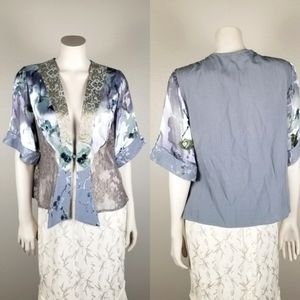 VTG Y2K Spencer Alexis Blue Bohemian Renaissance Floral Lace Kimono Top Sz PL